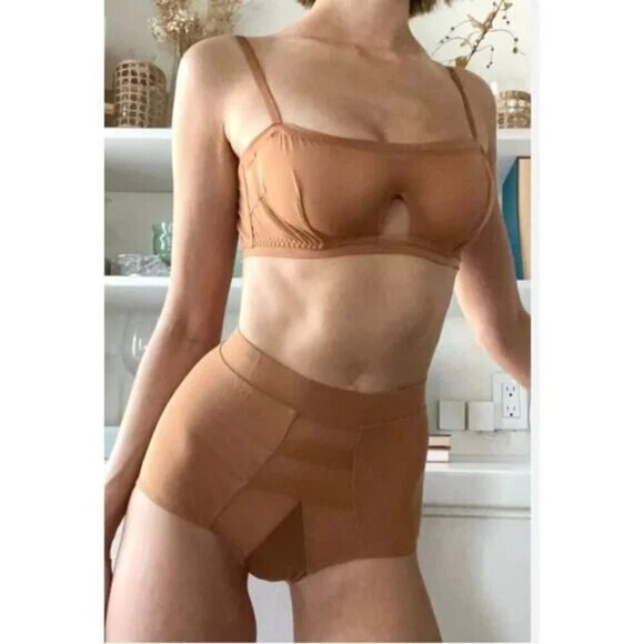 NWT $78 HAH Wired Mesh Bra Sz 30-38A Brown Sugar Nude Sheer Unlined Neutral - Picture 3 of 6